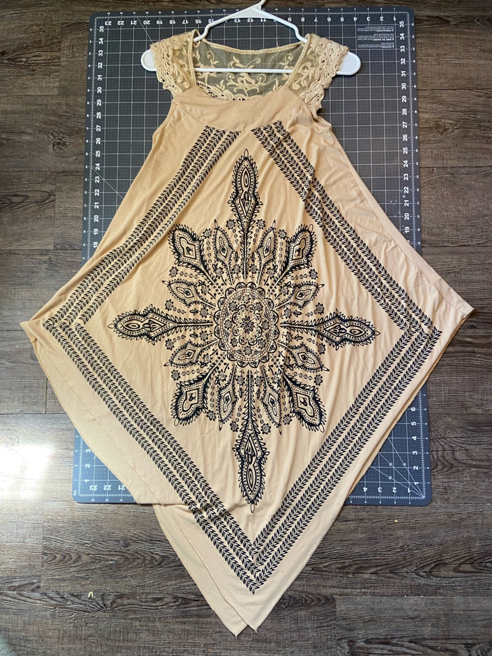 Asymmetrical Unique Bohemian Cream Black Mandala Lace Summer Dress